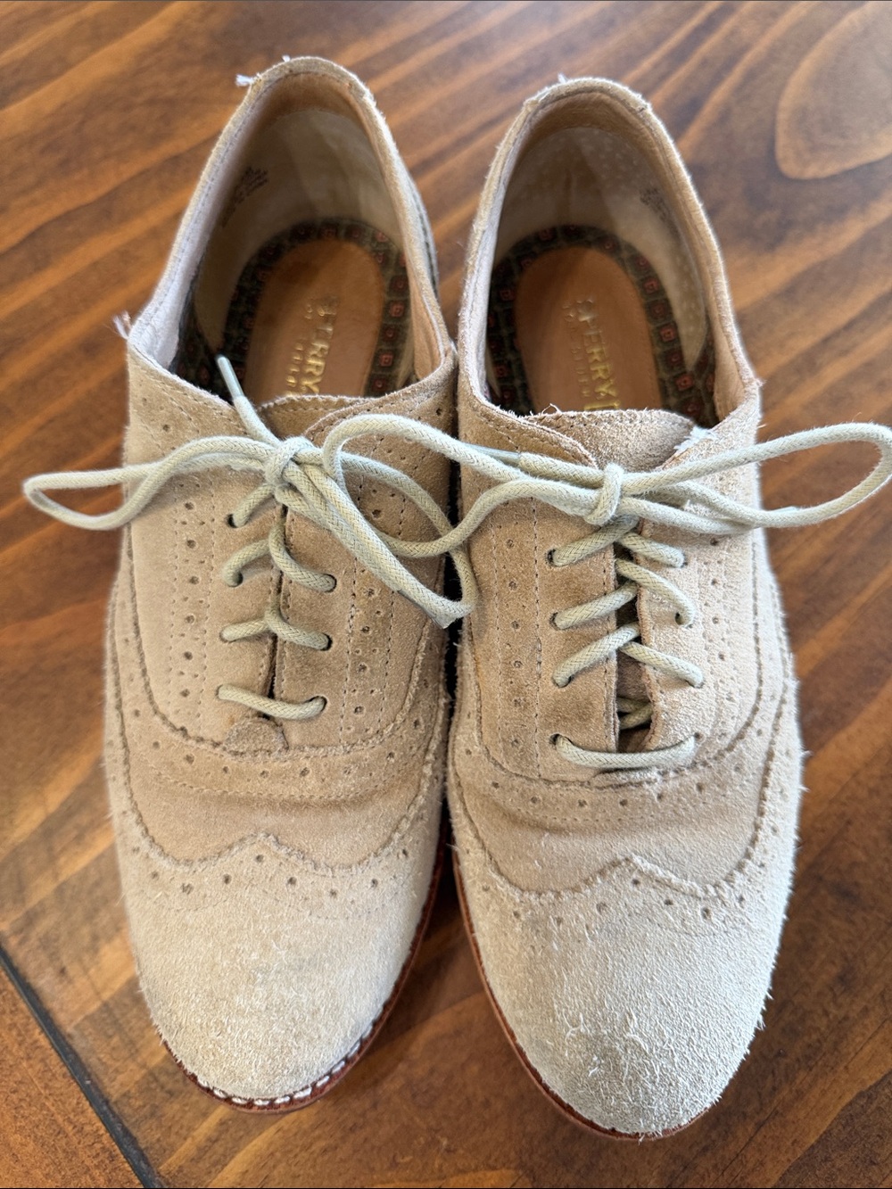 Sperry Women’s 6.5 Suede Wingtip Oxford Shoes - Beige